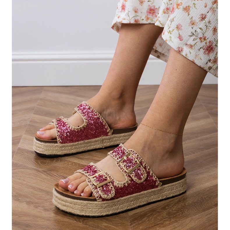 Espadrilles roses paillettes avec des boucles 1