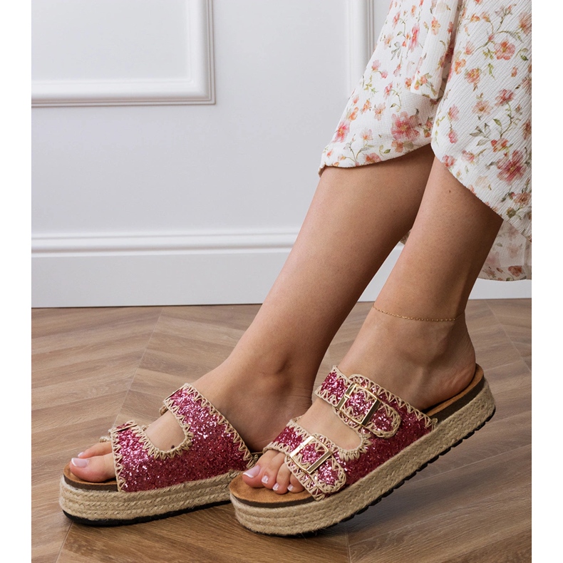 Espadrilles roses paillettes avec des boucles 2