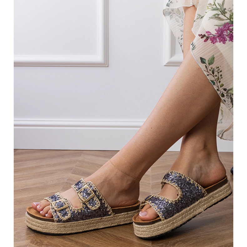 Grands pantoufles en espadrill avec boucles gris 2