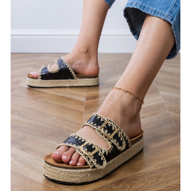 Espadrilles noires paillettes avec des boucles le noir 2