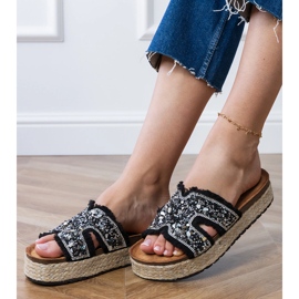 Espadrilles noires avec zircons et cailloux le noir 2 Espadrilles noires avec zircons et cailloux le noir 2