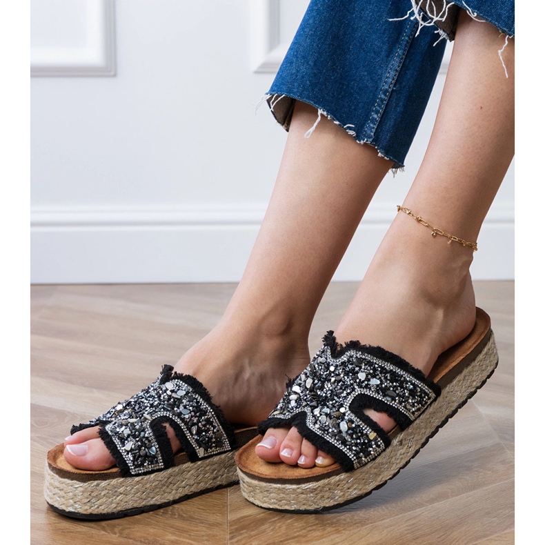 Espadrilles noires avec zircons et cailloux le noir 2 Espadrilles noires avec zircons et cailloux le noir 2