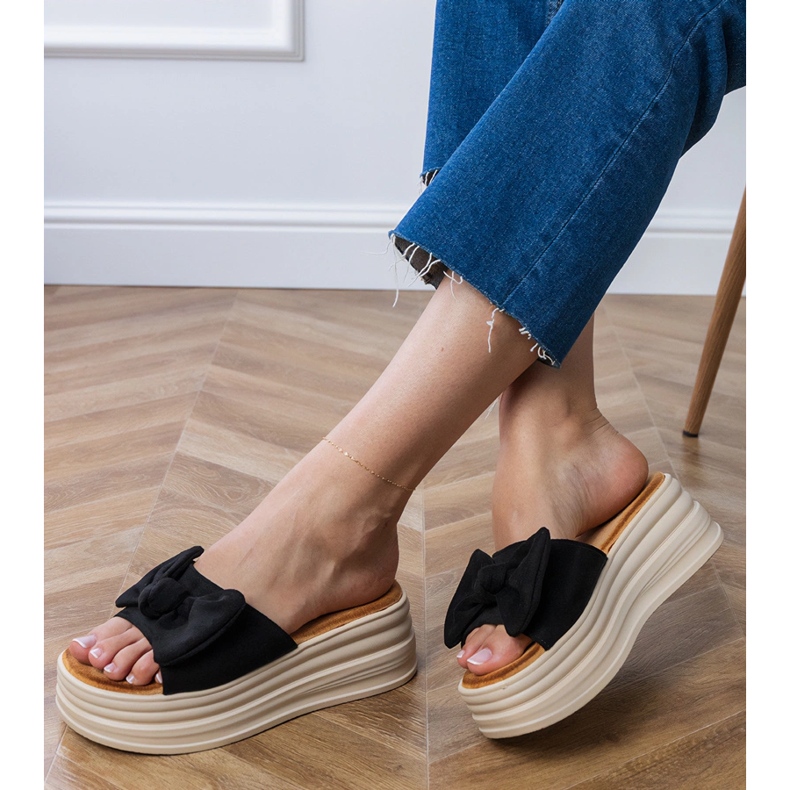 Sandales noires à plateforme avec nœud le noir 2