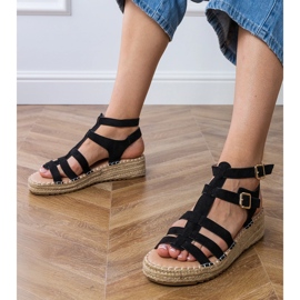 Sandales d'espadrilles noires sur une plate-forme basse 1