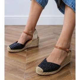 Sandales en brocart noir en coin le noir 1