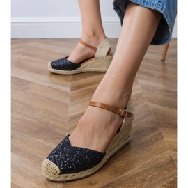 Sandales en brocart noir en coin le noir 3