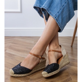 Sandales en brocart noir en coin le noir 4