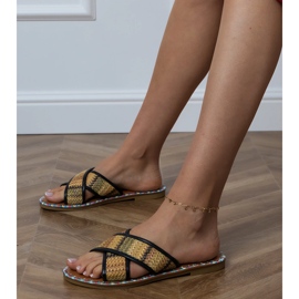 Les tongs plats noirs avec broderie colorée sur les bords 1
