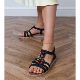 Sandales tressées noires décorées de perles le noir 1