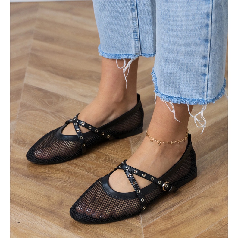 Ballerines en mailles noires avec boucle décorative le noir 1