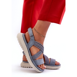 Evento Sandales Velcro Femme Légères et Confortables, Bleu, Ceclea 3