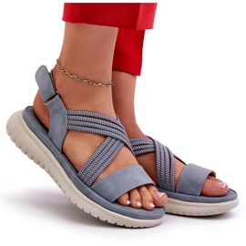 Evento Sandales Velcro Femme Légères et Confortables, Bleu, Ceclea 4