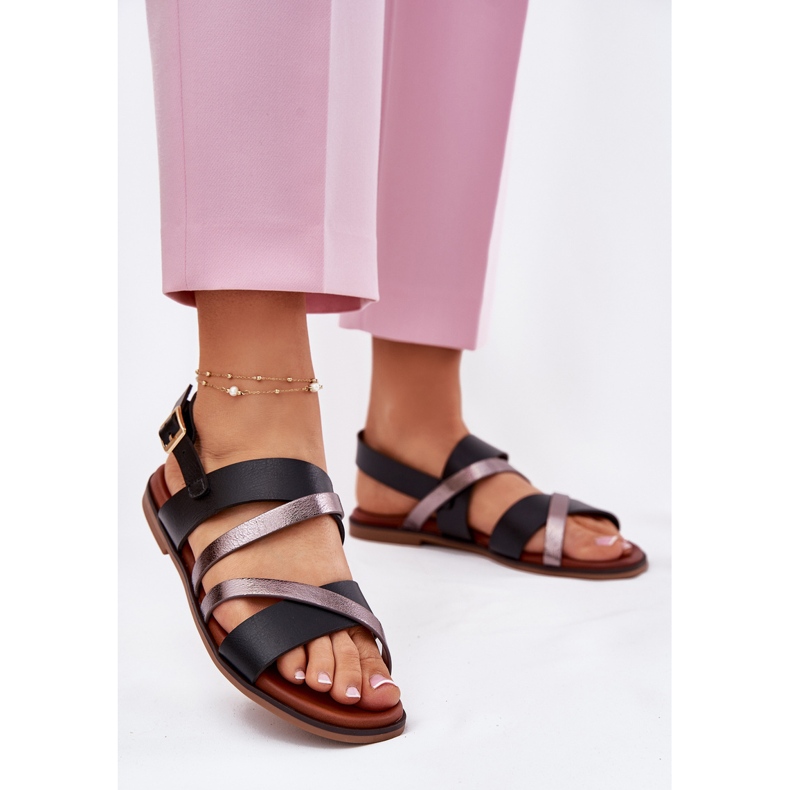 Sandales féminines à thèmes plates avec Sergio Leone SK086H rayures noir le noir 2