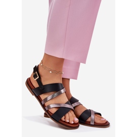 Sandales féminines à thèmes plates avec Sergio Leone SK086H rayures noir 1