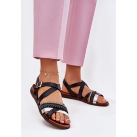 Sandales plates des femmes avec des rayures Sergio Leone SK087H le noir 2 Sandales plates des femmes avec des rayures Sergio Leone SK087H le noir 2