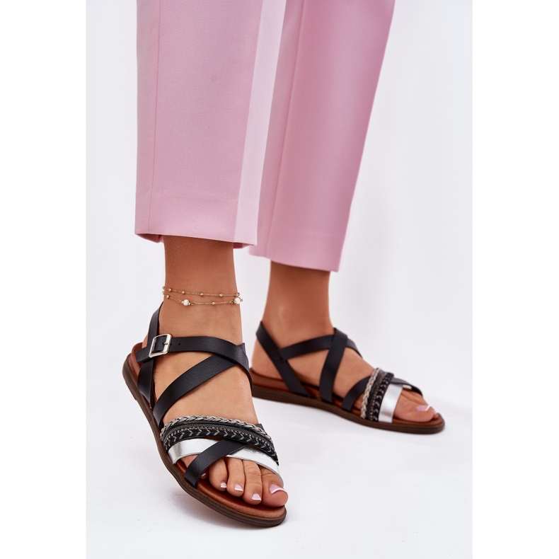 Sandales plates des femmes avec des rayures Sergio Leone SK087H le noir 2