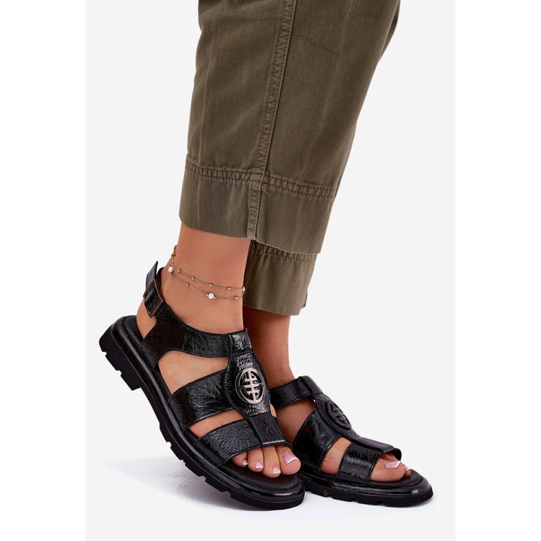 Sandales en cuir pour femmes verni avec un détail décoratif artiker 56c0691 noir 1