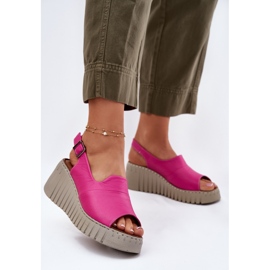 ARTIKER Sandales féminines en cuir naturel pour un coin Artker 54C0789 Fuchsia rose 2