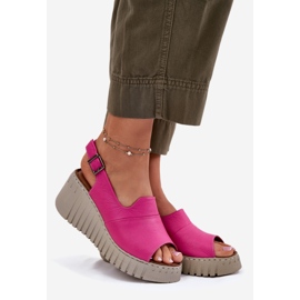 ARTIKER Sandales féminines en cuir naturel pour un coin Artker 54C0789 Fuchsia rose 1