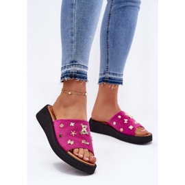 Les tongs en daim des femmes avec Vinceza 66741 Fuksja rose 2