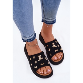 Les tongs en daim des femmes avec des épingles noires Vinceza 66741 le noir 5