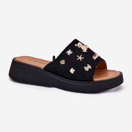 Les tongs en daim des femmes avec des épingles noires Vinceza 66741 le noir 4