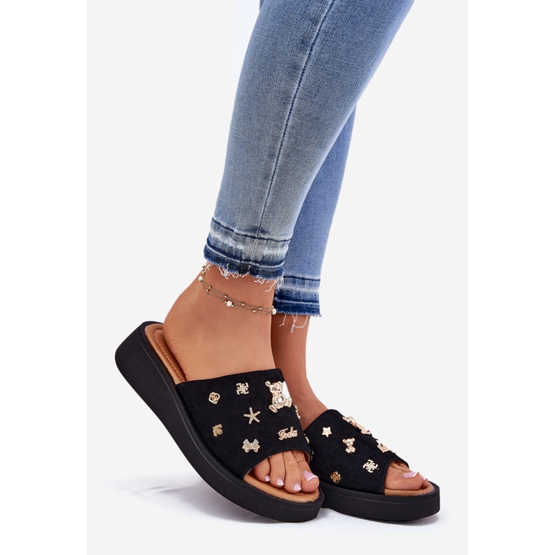 Les tongs en daim des femmes avec des épingles noires Vinceza 66741 le noir 1