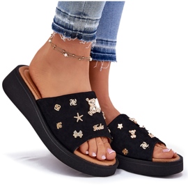 Les tongs en daim des femmes avec des épingles noires Vinceza 66741 le noir 10