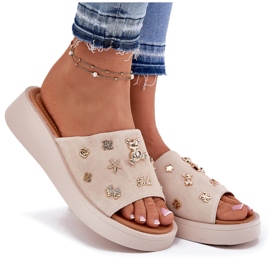 Les tongs en daim des femmes avec Vinceza 66741 beige 10