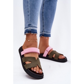 Les tongs des femmes avec Vinceza 17401 Velcro rose rose vert 2