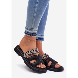 Les tongs en cuir féminin Vinceza 66769 Léopard noir 1