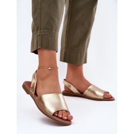 EVento Sandales féminines à forme plate eco en cuir doré d'or 2