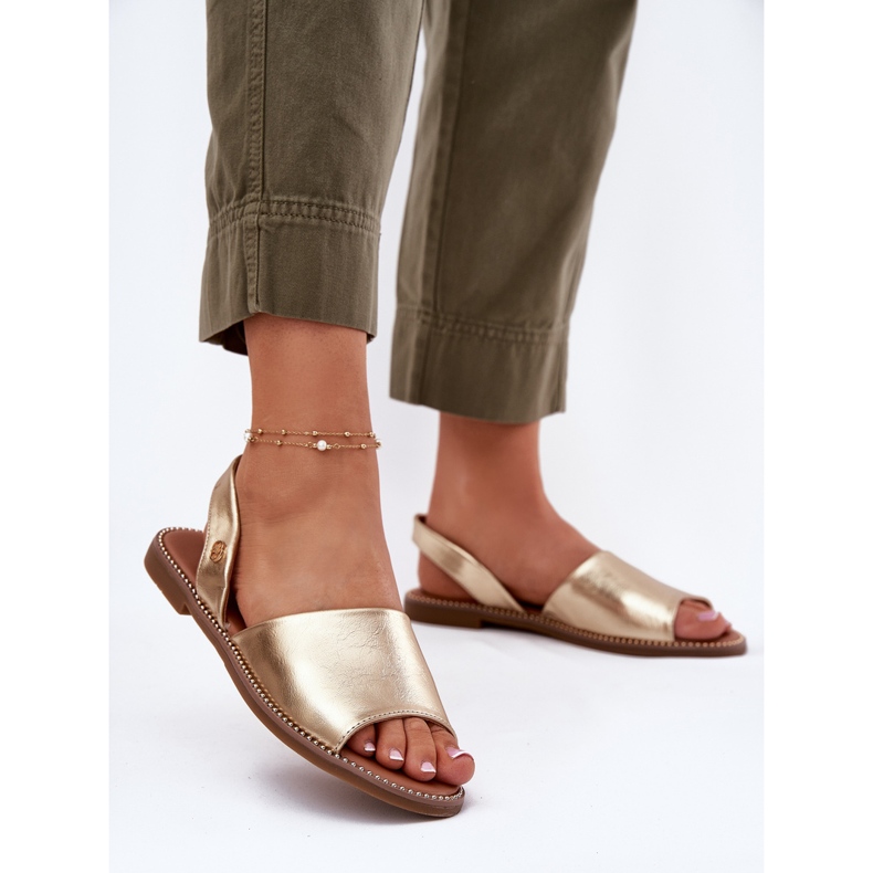EVento Sandales féminines à forme plate eco en cuir doré d'or 2 EVento Sandales féminines à forme plate eco en cuir doré d'or 2