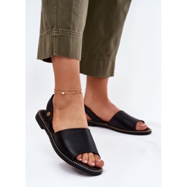 EVento Sandales féminines à forme plate Eco Le cuir noir 2