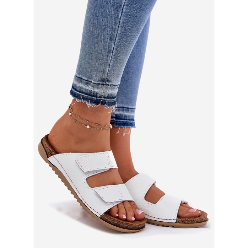 Slippers en cuir féminin inblu aa0005gu blanc 1