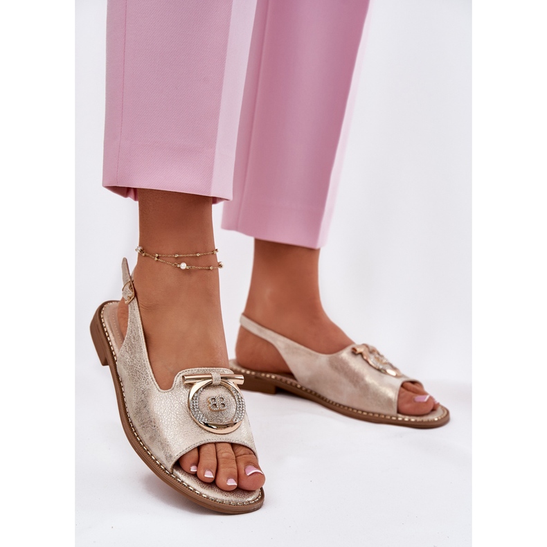 S.Barski Sandales élégantes avec décoration à talons plats S. Barski KV51-003 Gold d'or 2