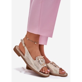 S.Barski Sandales élégantes avec décoration à talons plats S. Barski KV51-003 Gold d'or 1