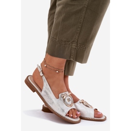 S.Barski Sandales élégantes avec ornement à talons plats S. Barski KV51-003 Silver argent 1