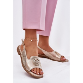 S.Barski Sandales féminines à talons plates avec un ornement S. Barski KV51-002 Gold doré 2