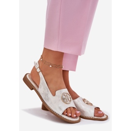 S.Barski Sandales féminines à talons plates avec un ornement de S. Barski KV51-002 Silver argent 1