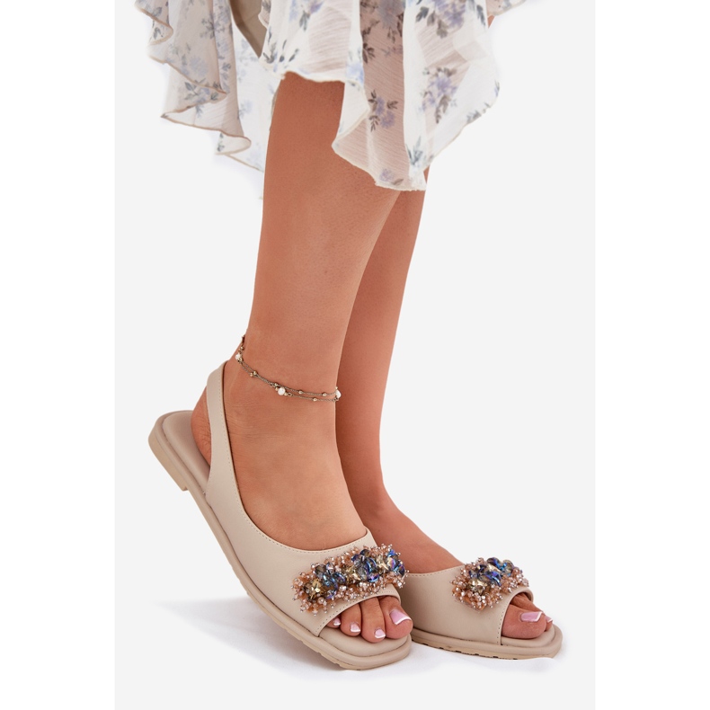 S.Barski Sandales plates pour femmes avec cristaux S. Barski KV51-079 Beige 1