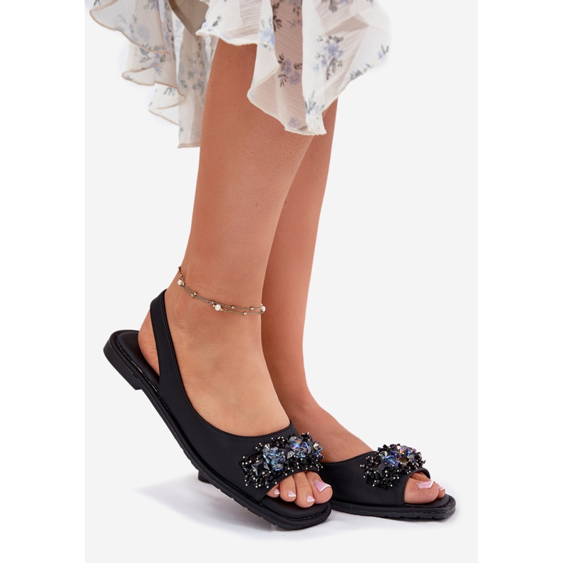 S.Barski Sandales pour femmes plates avec cristaux S. Barski KV51-079 Black le noir 1