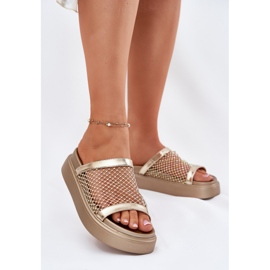 S.Barski Les tongs pour femmes décorés sur la plate-forme avec Mesh S. Barski My51-016 Złote doré 2