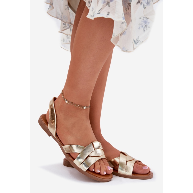 EVento Sandales plates pour femmes avec cuir doré 1