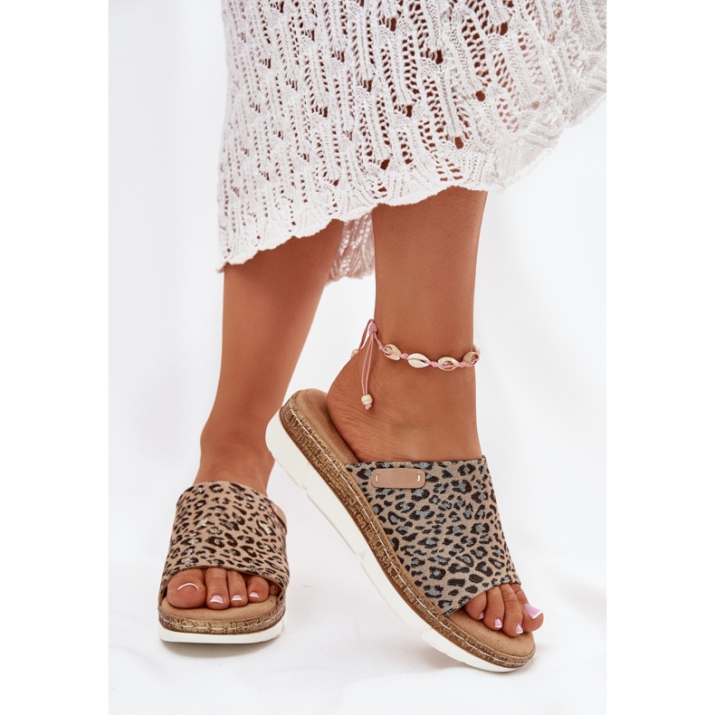 Léopard des tongs pour femmes brun 2