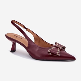 Pompes sur un talon avec un arc bordeaux rouge 6