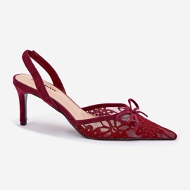 Talons en dentelle avec un talon bordeux ouvert rouge 1