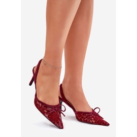 Talons en dentelle avec un talon bordeux ouvert rouge 2