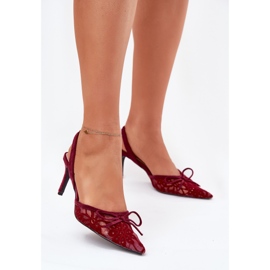 Talons en dentelle avec un talon bordeux ouvert rouge 3