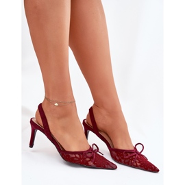 Talons en dentelle avec un talon bordeux ouvert rouge 7